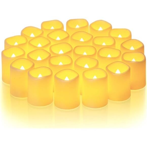 Flickering flameless votive candles 24 pack battery operated LED wedding decor - Picture 1 of 7